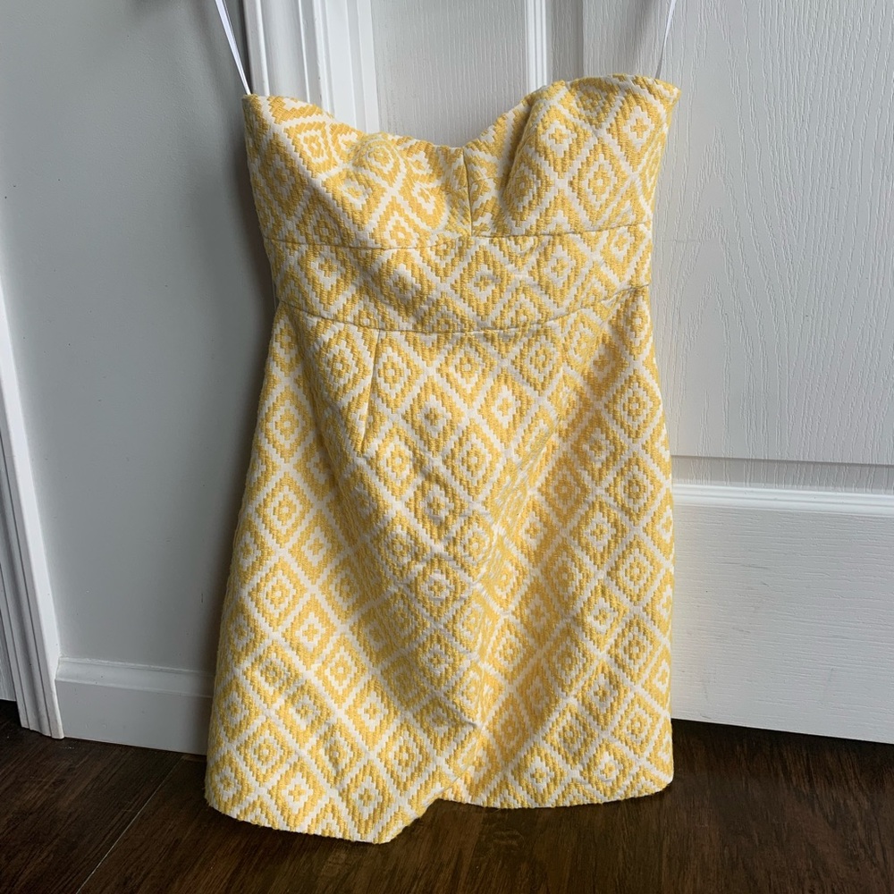 Hutch Yellow Diamond-Pattern Strapless Dress